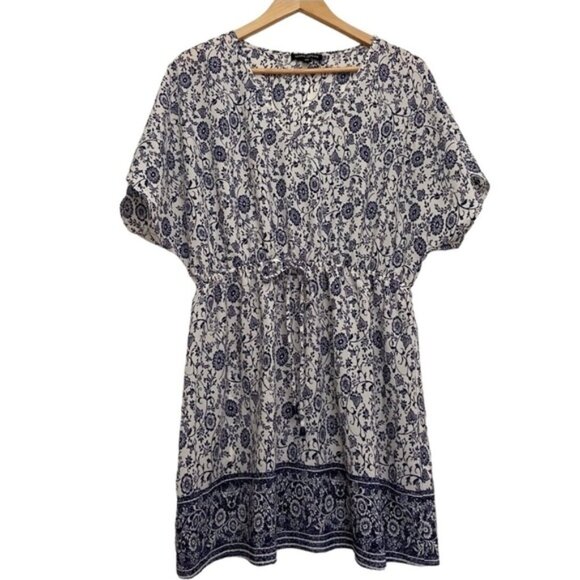 MARIO Serrani blue white midi dress bohemian lightweight floral pattern medium - Picture 1 of 11